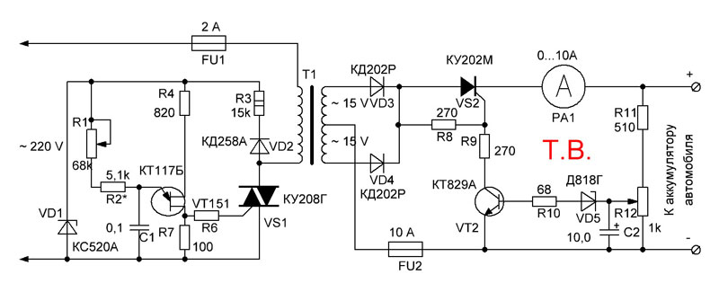 Автоматическое зарядное устройство на транзисторах