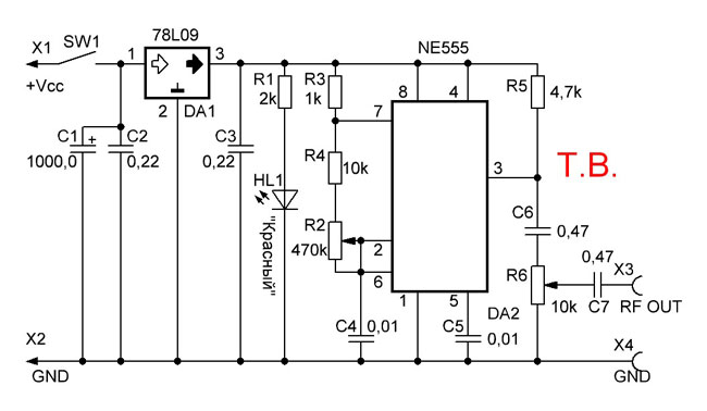 Генератор импульсов на NE555 с двумя подстроечными резисторами.