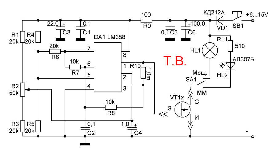 Пробник для проверки полевых транзисторов. Схема, описание