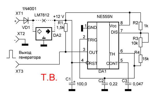 Регулируемый генератор прямоугольный импульсов на микросхеме NE555, 1Гц - 200кГц